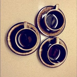 VINTAGE Pfalgraff Brown Drip coffee and saucer set for 3